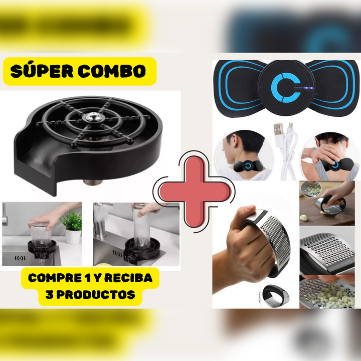 COMBO LAVA VASOS Y COPAS AUTOMATICO+Masajeador Cuello+Triturador De Ajo